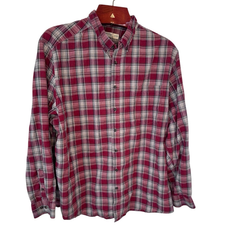 Faded Glory Red White Flannel Plaid Long-Sleeve Shirt Button Front 3XL